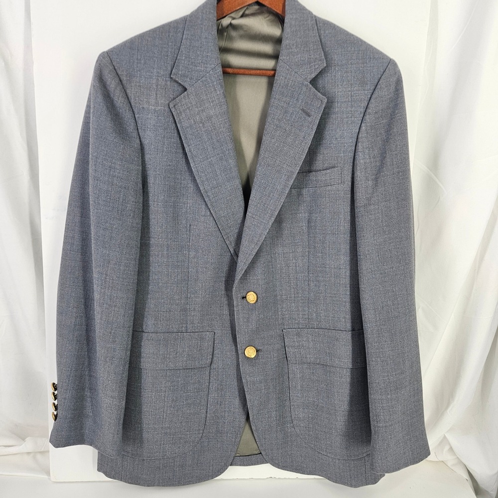 Vtg Belk Broome Men's Gray Wool Blend Gold‎ Button Blazer Jacket Sports Coat USA